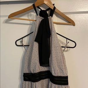 Gray and black polka-dot halter dress